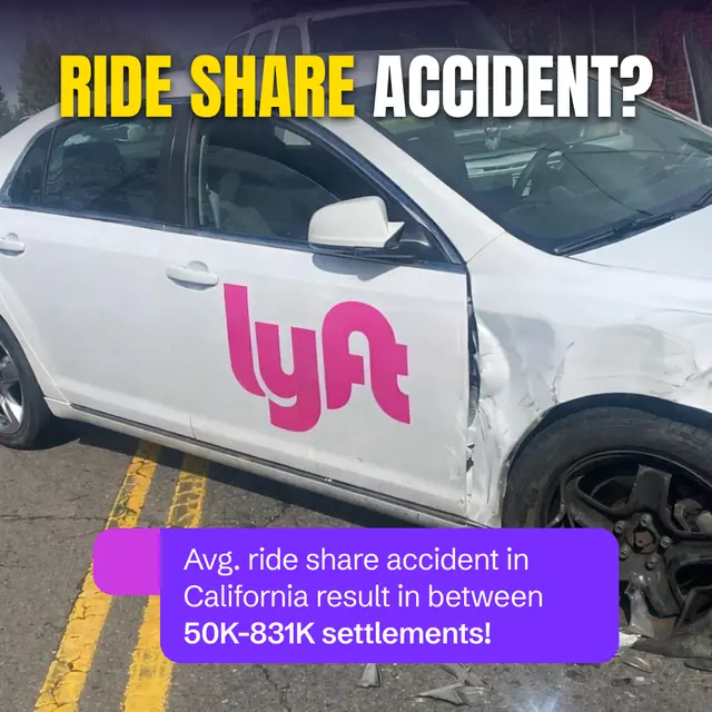 Damaged Lyft vehicle after a California rideshare accident